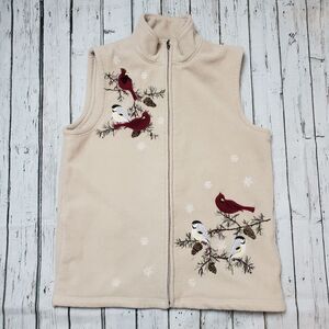 Vintage Beige Embroidered Fleece Vest Embroidery granny cottagecore